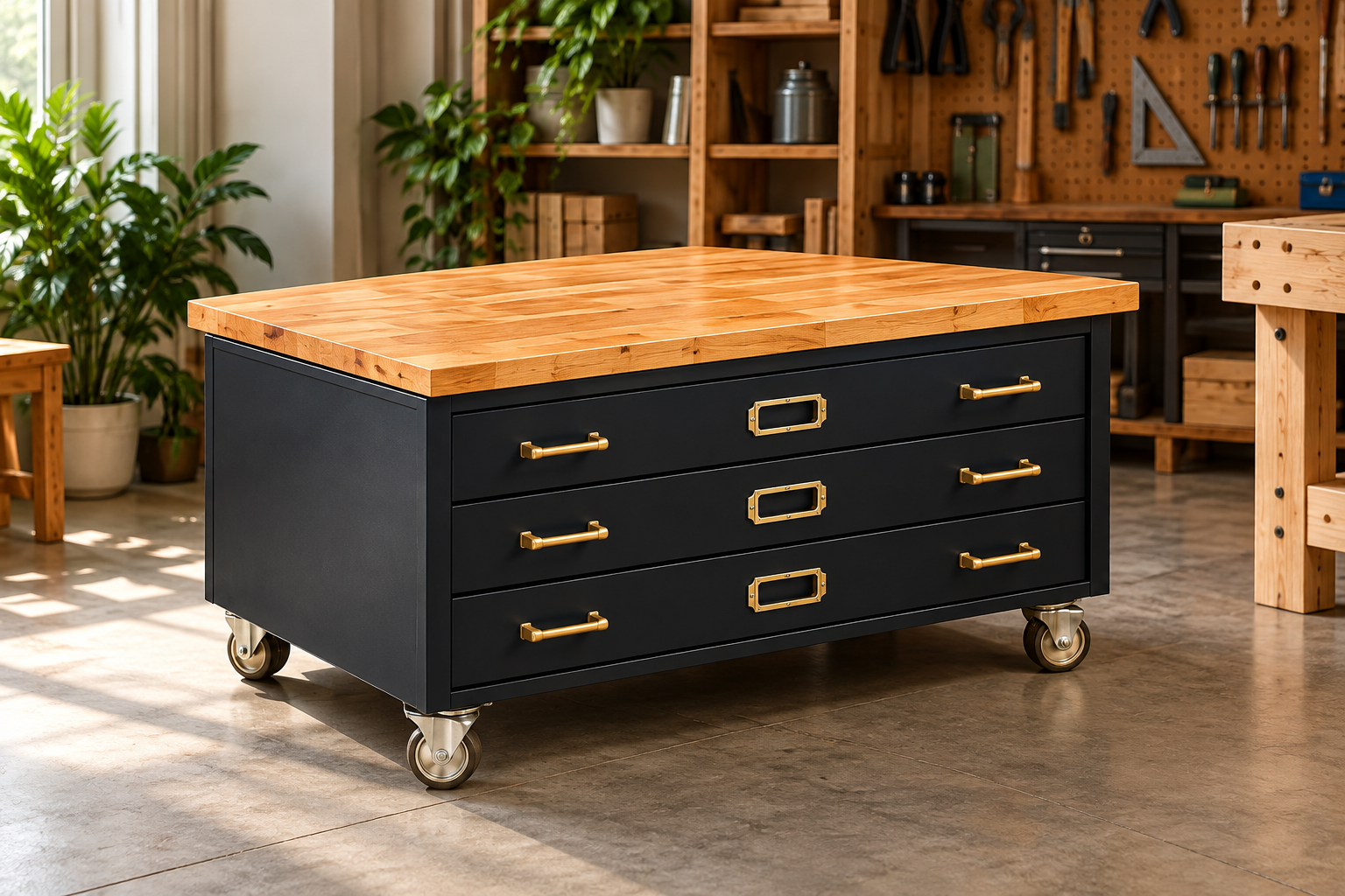 Modern living room coffee table woodworking project with drawers