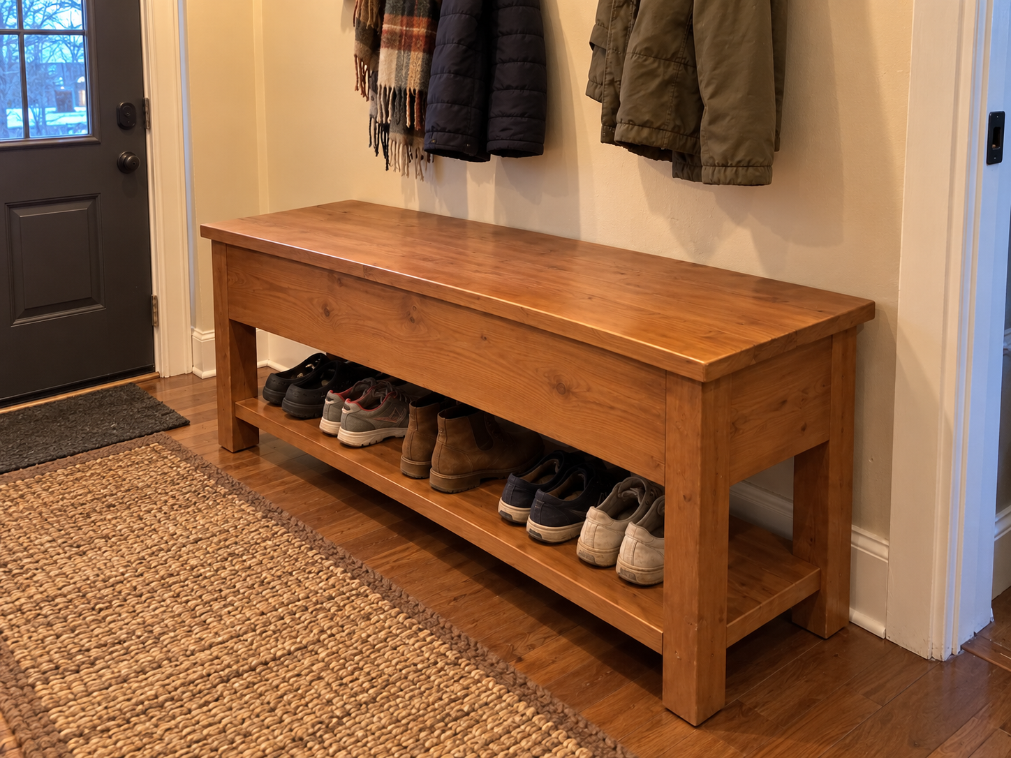 Entryway shoe and storage bench build