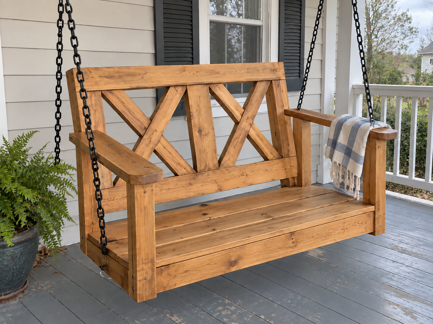 Handcrafted outdoor porch swing build